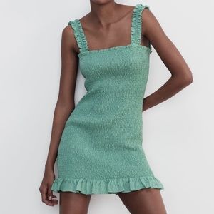 Zara green scrunch mini dress
